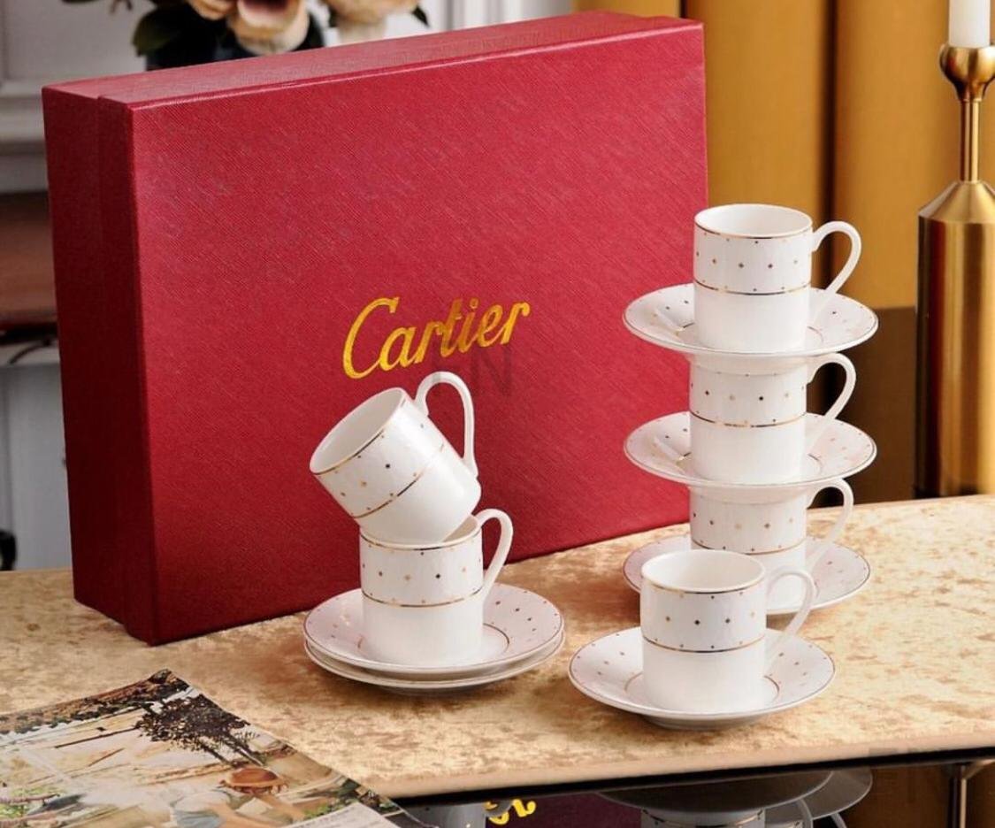 Cartier Porcelain Turkish or Espresso 6x Cup Saucer Box Full Set  - Cartier Turkish Coffee Cups | Aleppo Gift UAE